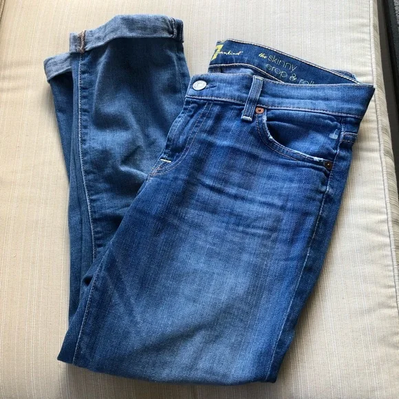 7 for all mankind the skinny ankle crop & roll denim jeans capris 25 - Picture 3 of 7